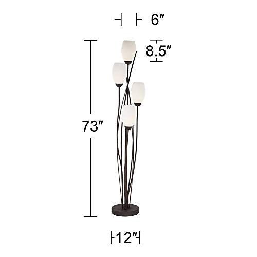 Modern Floor Lamp 4-Light Tree Ginger Black Tulip White Cased Glass Shades for Living Room Bedroom Uplight - Franklin Iron Works