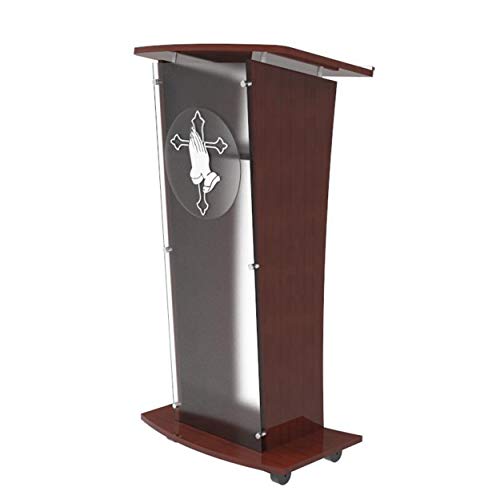 FixtureDisplays Wood Podium with Frost Acrylic Front Panel, 46" Tall Pulpit Lectern - Pray Hand Decor | Easy Assembly Required 1803-5-FROST