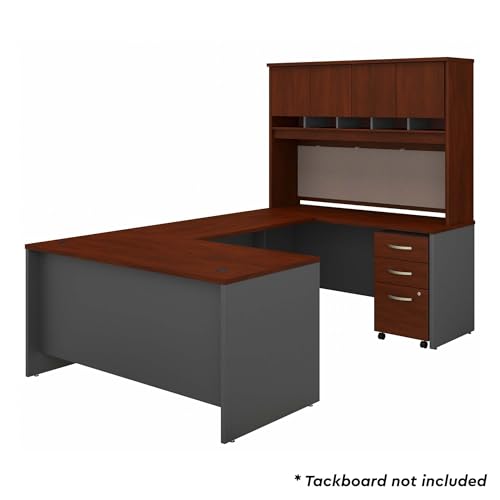Bush Business Furniture Series C U Shaped Desk with Hutch, Mobile File Cabinet - 60W, Hansen Cherry