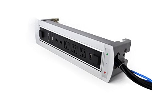 YolkVisual Motorized Connectivity Box 3 xAC Power (US) + 2x RJ 45 + 1xUSB + 1xHDMI + 1xVGA,Sliver