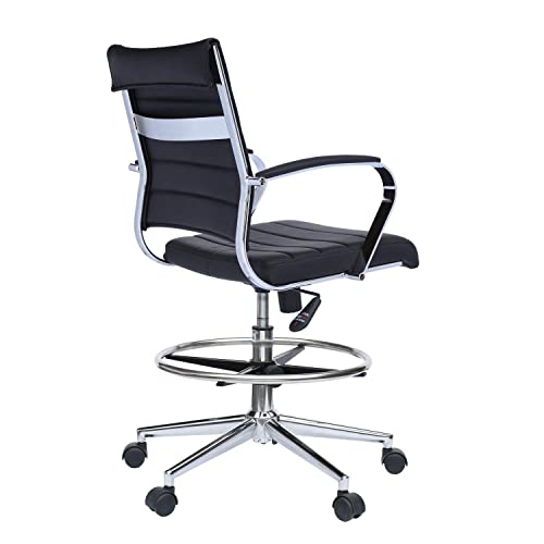 2xhome Modern Adjustable Designer Ergonomic Drafting Chair Set of 2 with Ribbed Arms (Black)