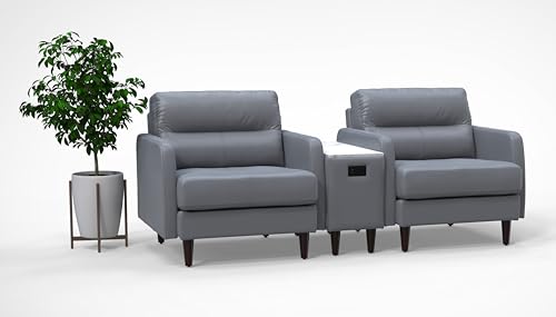 BREAKtime 2 Person Waiting Reception Lounge Chairs Set with Charging Tables - Model 8125, 3pc, Graphite Gray Leather