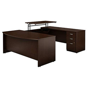 Bush Business Furniture Series C Elite 72W x 36D 3 Position Sit to Stand Bow Front U Shaped Desk with 3 Drawer File Cabinet in Mocha Cherry