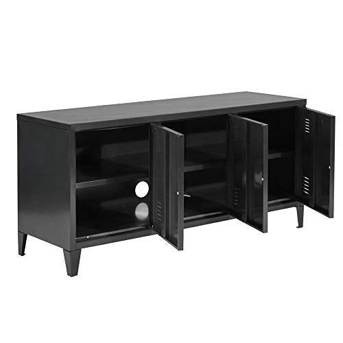FurnitureR 3 Doors Metal Storage Cabinet with Removable Shelves - Black