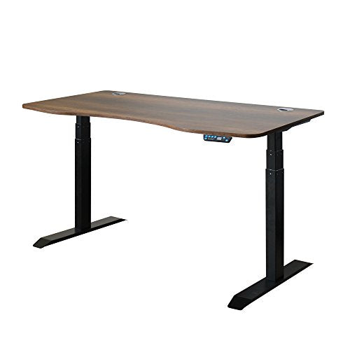 Caesar Hardware AB3-63C Ergonomic 63-in 3 Memory Buttons LED Electric Automatic Height Adjustable Sit to Stand Curved Work Office Desk with Black Legs, Dark Walnut