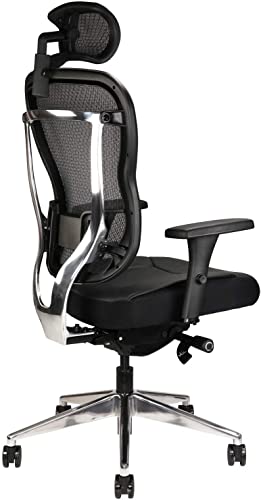 Oak Hollow Furniture Aloria Series Ergonomic Executive Office Chair Genuine Leather Seat Cushion Mesh Back Adjustable Lumbar Support Swivel Tilt High-Back (Black, Tall, Headrest)