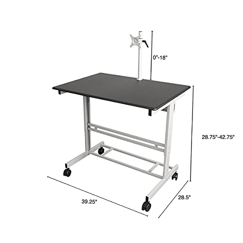40” Mobile Adjustable Height Stand Up Desk with Monitor Mount (Black Shelves/Silver Frame)