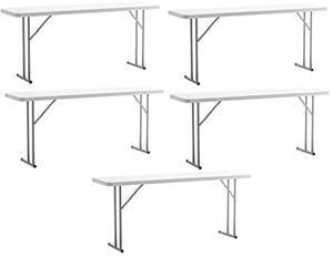 BTEXPERT White Set of 5 6-Foot Granite Plastic Folding Training Tables
