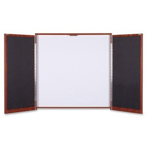 Lorell Presentation Cabinet - 47.3quot; x 4.8quot; x 47.3quot; - Drywipe Whiteboard, Hinged Door - Cherry