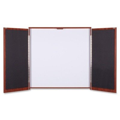 Lorell Presentation Cabinet - 47.3quot; x 4.8quot; x 47.3quot; - Drywipe Whiteboard, Hinged Door - Cherry