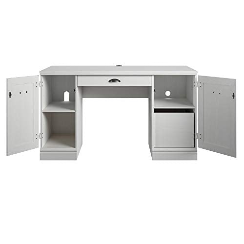 Home Office Desk White Workstation Furniture Cabinet Shelves Storage Organize Drawer Laptop Computer Table PC Study Writing Reading Double Pedestal Design