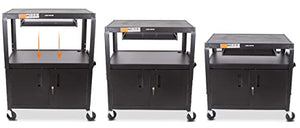 Stand Steady Line Leader Extra Wide AV Cart with Locking Cabinet, Rolling Computer Desk, Height Adjustable Utility Cart