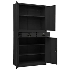 HLELU Steel Office Cabinet, Durable, 3 Adjustable Shelves, Anthracite, 35.4" x 15.7" x 70.9