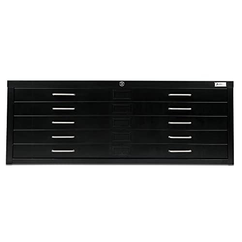 AdirOffice Flat File Cabinet - Heavy Duty 5-Drawer Blueprint Storage, 41" x 53", Ideal for Artists and Engineers - Black