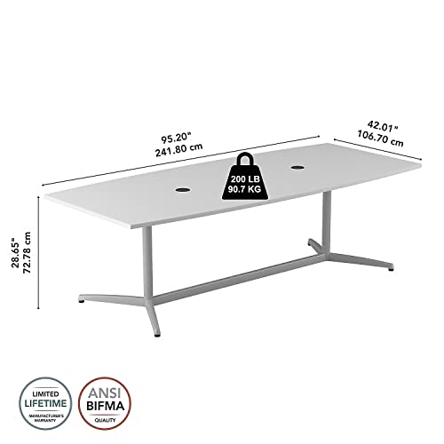Bush Business Furniture Conference Table for 6-8 People | Boat Shaped 8 Foot Meeting Desk, White