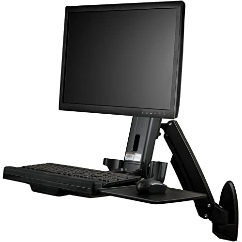 StarTech.com Wall Mount Workstation - Articulating Full Motion Standing Desk with Ergonomic Height Adjustable Monitor & Keyboard Tray Arm-Mouse & Scanner Holders-Single VESA Display (WALLSTS1),black