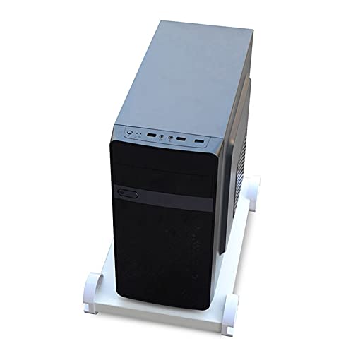 CPU Holder Stand Cart with Wheels Under Desk (White)