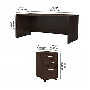 Bush Business Furniture Studio C Office Desk with Mobile File Cabinet, 72W x 30D, Black Walnut