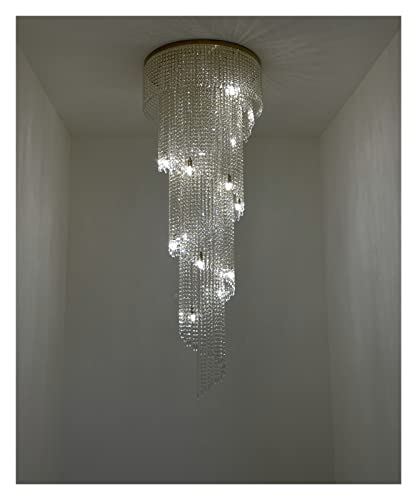 Akbik Crystal Chandeliers Stair Long Chandelier Floor Middle Floor Hollow Living Room Lamp Duplex Floor K9 Crystal Decoration Lighting Villa Rotating - Cold White, Size B