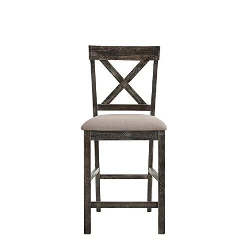 Benjara Gray Wooden Counter Height Chairs with X-Shaped Backrest, Set of 2