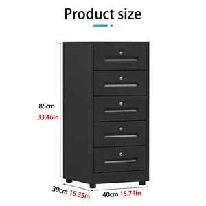 None Vertical Steel Filing Cabinet, 5-Drawer Lockable, Black, 40x39x85cm