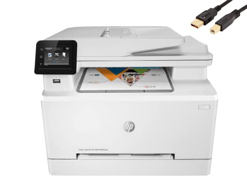 HP Color Laserjet Pro M283cdw Wireless All-in-One Laser Printer, Print Scan Copy Fax, Auto 2-Sided Printing, 22ppm, 600x600DPI, 260-Sheet, Remote Mobile Print, White, Durlyfish USB Printer Cable