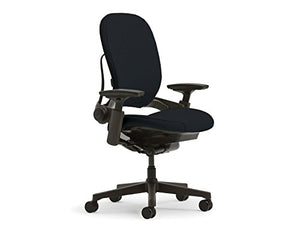 Steelcase Leap Desk Chair in Buzz2 Black Fabric - Highly Adjustable Arms - Black Frame and Base - Soft Dual Wheel Hard Floor Casters