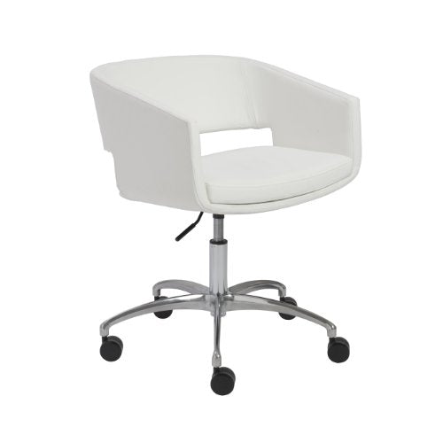 Euro Style Amelia Mod 1960s Leatherette Lounge Office Chair with Chromed Base and Casters, White