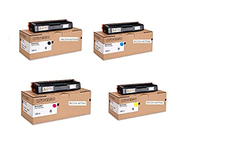Ricoh 4 Color OEM for Ricoh SP C250DN SP C250SF Toner Set (2,300 Yield Each) 407539, 407540, 407541, 407542