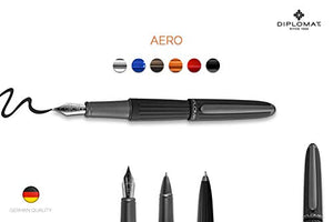 Diplomat D40301025 Aero Fountain Pen with Steel Medium Nib - Black