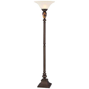 kathy ireland Mulholland Rustic Vintage Torchiere Floor Lamp 72" Tall Bronze Tortoise Shell Font Frosted Glass Shade