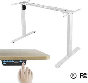 Electric Adjustable Standing Desk Frame - Stand up Desk Frame with Height and Width Adjustable Desk Electric Sit Stand Desk Base Single Motor Memory Preset Controller Home Office White (Frame Only)