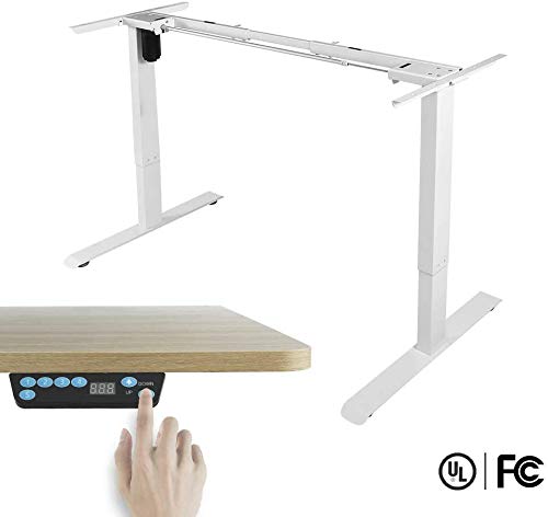 Electric Adjustable Standing Desk Frame - Stand up Desk Frame with Height and Width Adjustable Desk Electric Sit Stand Desk Base Single Motor Memory Preset Controller Home Office White (Frame Only)
