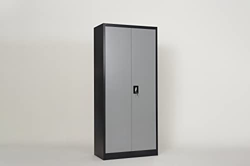 Generic Metal Storage Cabinet with 2 Doors and 4 Shelves, Lockable Steel - Grey