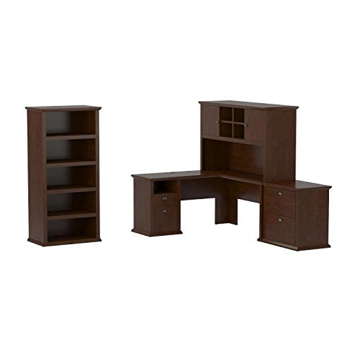 Yorktown L Shaped Desk with Hutch, Lateral File Cabinet and Bookcase