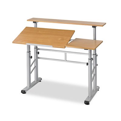 Safco - Adjustable Split Level Workstation, 47-1/4w x 29-1/2d x 37-1/4h, Medium Oak - Sold As 1 Each - Tri-Level Adjustment.