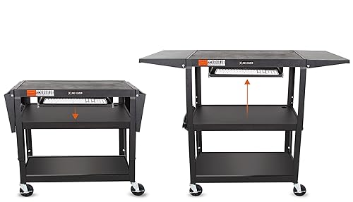 Stand Steady Large Metal Utility Cart with Drop Leaves | Height Adjustable 3 Tier Rolling Cart | Pullout Keyboard Tray & Cord Management | Easy Assembly (56in x 20in x 42in)