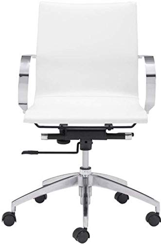 Zuo Modern 100375 Glider Low Back Office Chair, White, Slim Yet Comfortable Profile with Added Lumbar Support, Soft Leatherette Upholstery and Chrome Arms, Dimensions 27.6"W x 33.9"H x 27.6"L