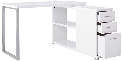 Monarch Specialties Computer L-Shaped-Left or Right Set Up-Contemporary Style Corner Desk with Open Shelves and Drawers, 48" L, White