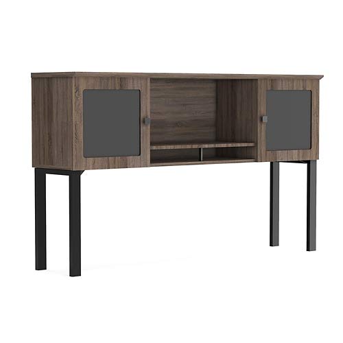 Allure CredenzaSupported Hutch 66"W Stormy Gray/Ashwood White/Silver Base