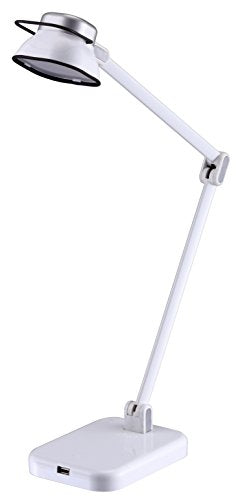 BLACK+DECKER PureOptics Elate Dual Arm 5W Flicker-Free Natural Daylight LED Desk Lamp with USB Charging Port, 2 Dimming Levels (263 Lumens), White (LED5NOV-WHT)