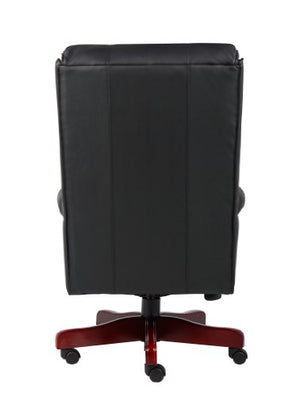 Boss Office Products B980-CP Traditional High Back CaressoftPlus Chair with Mahogany Base in Black