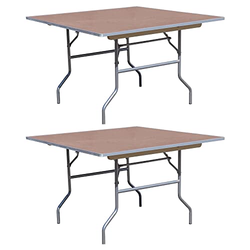 TentandTable 60-Inch Square Birch Wood Folding Table | Heavy Duty | Aluminum Edge | 30-Inch Height | 2 Pack