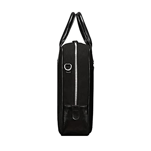 Maxwell Scott Men’s Luxury Quality Water-Resistant Canvas & Leather 15 Inch Laptop Bag - Calvino Canvas Black