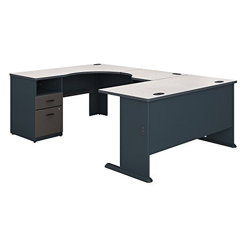 Bush Business Furniture Series A 60W x 93D U Shaped Desk with 2 Drawer Pedestal in Slate and White Spectrum