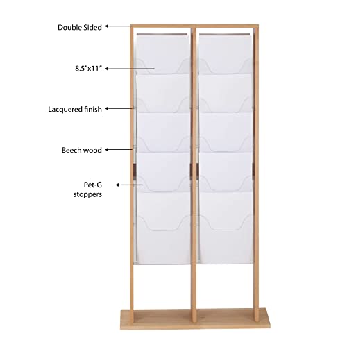 M&T Displays Double Sided Natural Wood Magazine Rack with Clear PET G Pockets