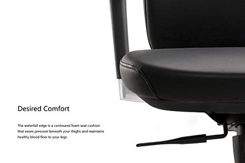 ALFA Furnishing Genuine Leather Executive Office Chair with Adjustable Backrest & Aluminum Base, Lumbar Support Leather Chair with Adjustable 3D Armrests – Black