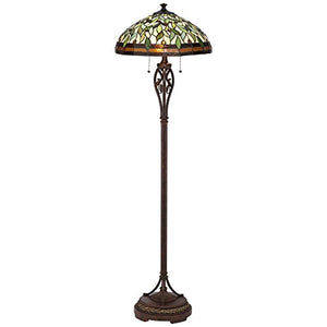 Robert Louis Tiffany Victorian Tiffany Style Floor Standing Lamp 60" Tall - Bronze Gold Amber Green Stained Glass