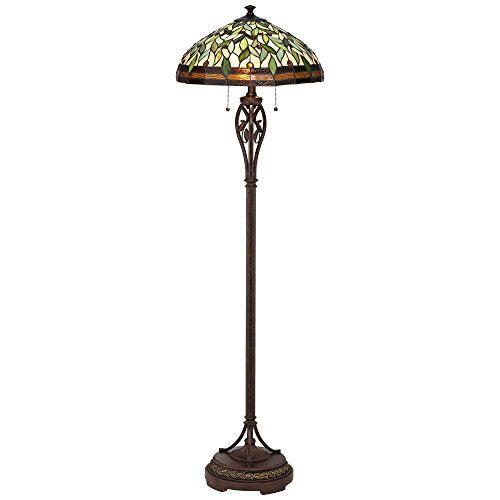 Robert Louis Tiffany Victorian Tiffany Style Floor Standing Lamp 60" Tall - Bronze Gold Amber Green Stained Glass