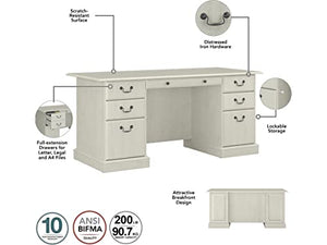 Bush Furniture Saratoga Executive Desk and Bookcase Set, Linen White Oak
